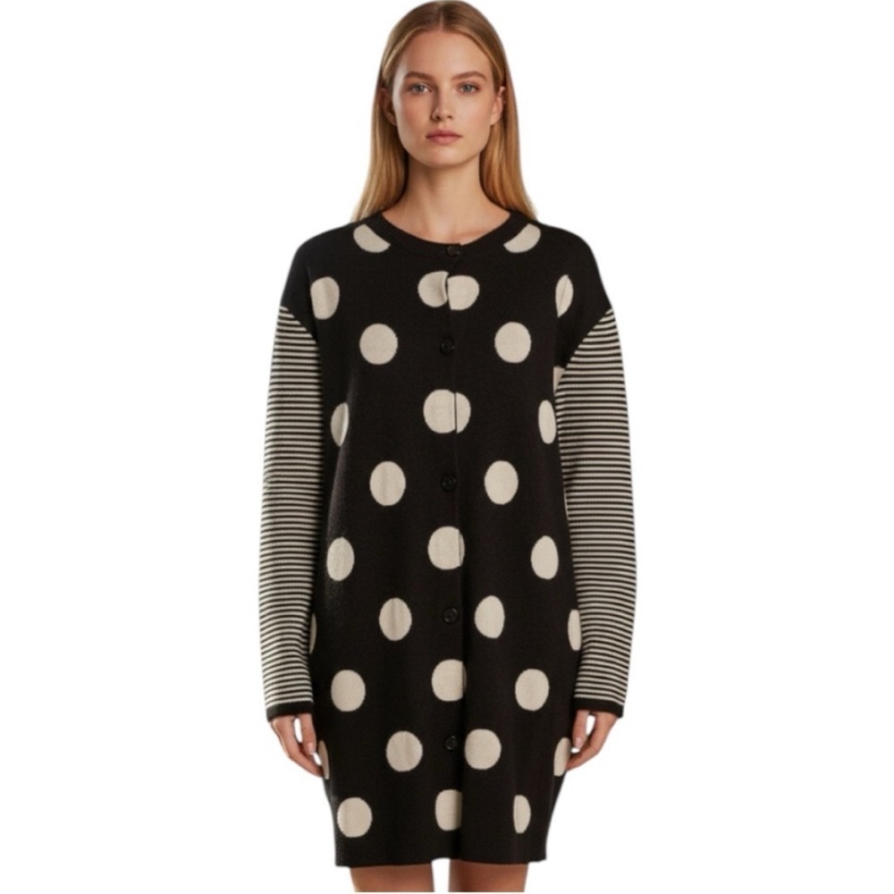 Boutique Moschino Wool Polka Dot Long Cardigan Size 10 Made in Italy